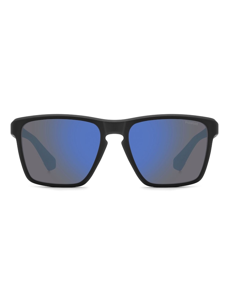 Polaroid Rectangular Sunglasses in Matte Black and Blue - Image 1 of 6
