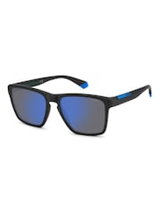 Polaroid Rectangular Sunglasses in Matte Black and Blue - Image 2 of 6
