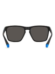 Polaroid Rectangular Sunglasses in Matte Black and Blue - Image 5 of 6