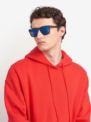 Polaroid Rectangular Sunglasses in Matte Black and Blue - Image 6 of 6