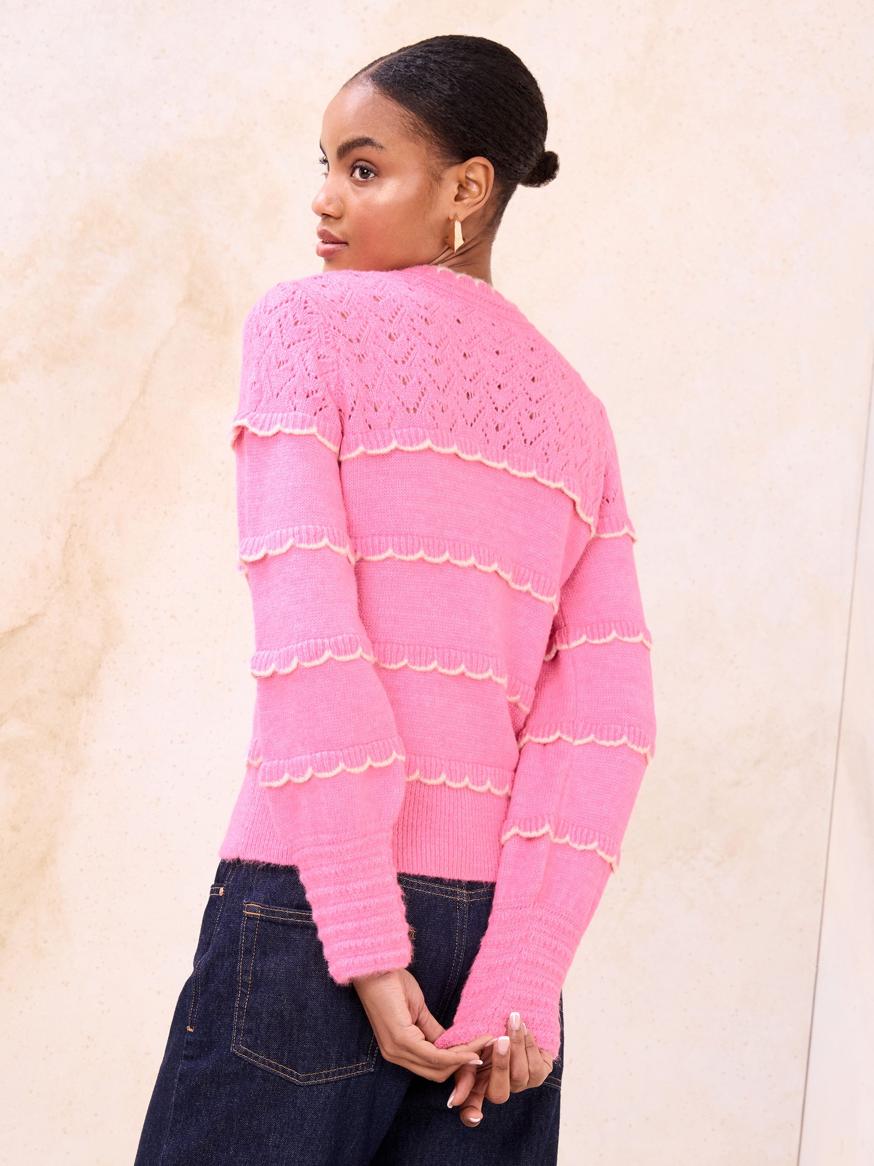Buy Lipsy Pink Amore Slogan Pointelle Stitch Long Sleeve Crew Neck