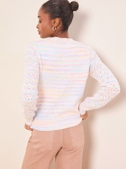 Lipsy Multicolour With Wool Pointelle Stitch Long Sleeve Crew Neck Knit Jumper - Image 4 of 4