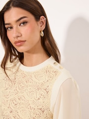 Lipsy Cream Chiffon Sleeve Mesh Pattern Detail Knitted Jumper - Image 2 of 4