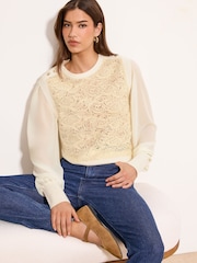 Lipsy Cream Chiffon Sleeve Mesh Pattern Detail Knitted Jumper - Image 3 of 4