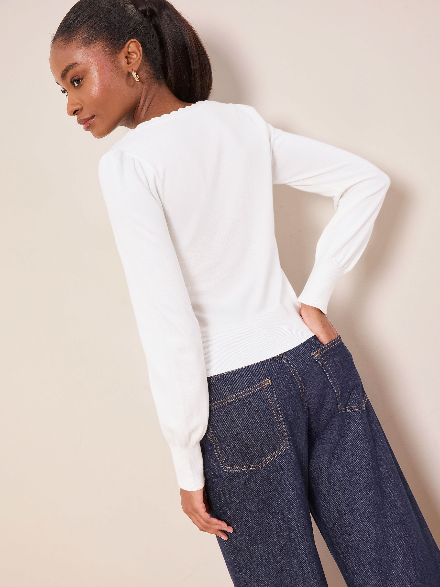Buy Lipsy White Lace Insert Detail V-Neck Long Sleeve Knitted