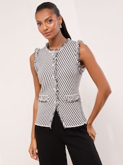 Lipsy Black/White Fringe Detail Longline Buttoned Stripe Smart Knitted Waistcoat - Image 1 of 5