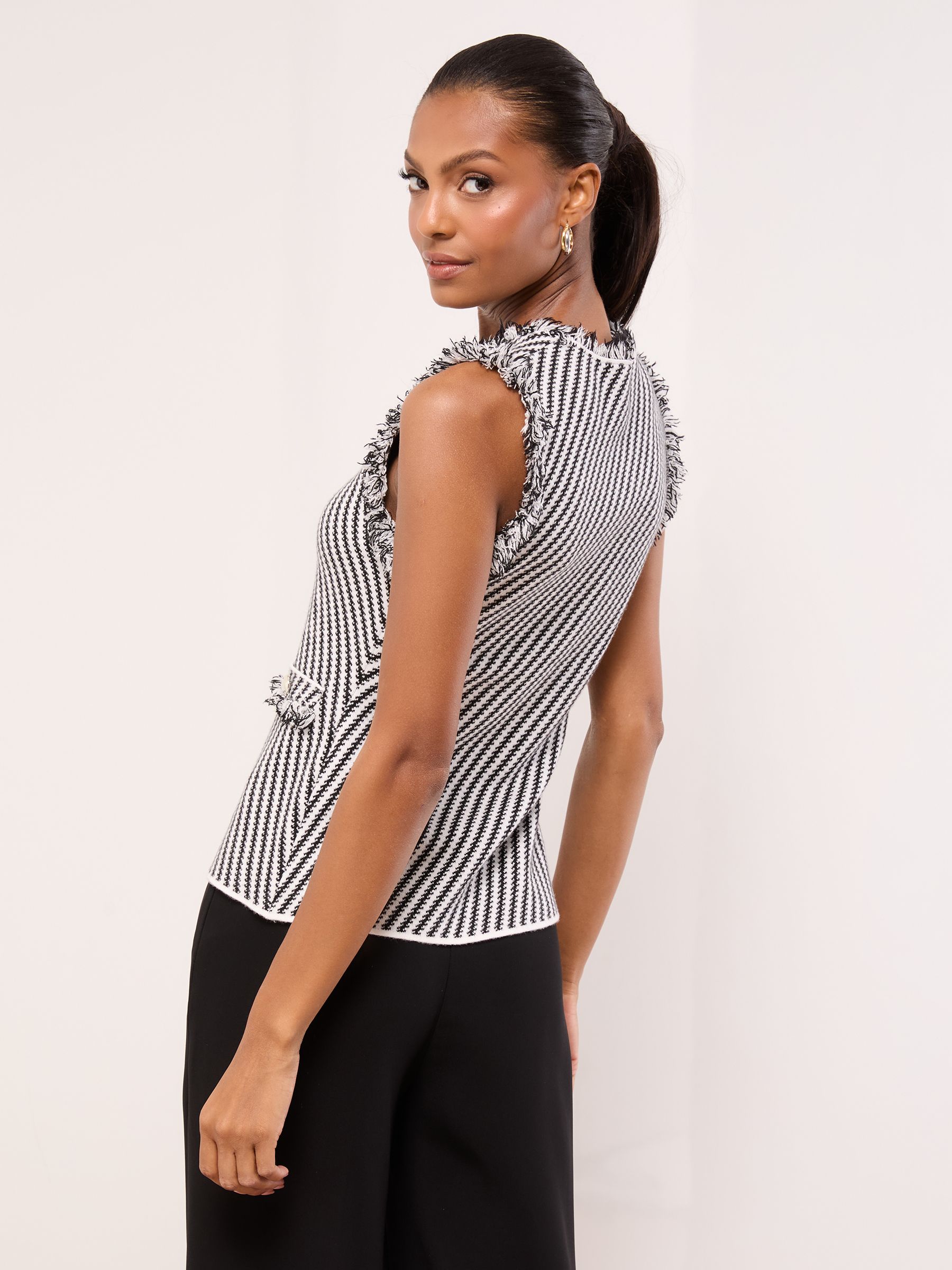 Buy Lipsy Black/White Fringe Detail Longline Buttoned Stripe Smart