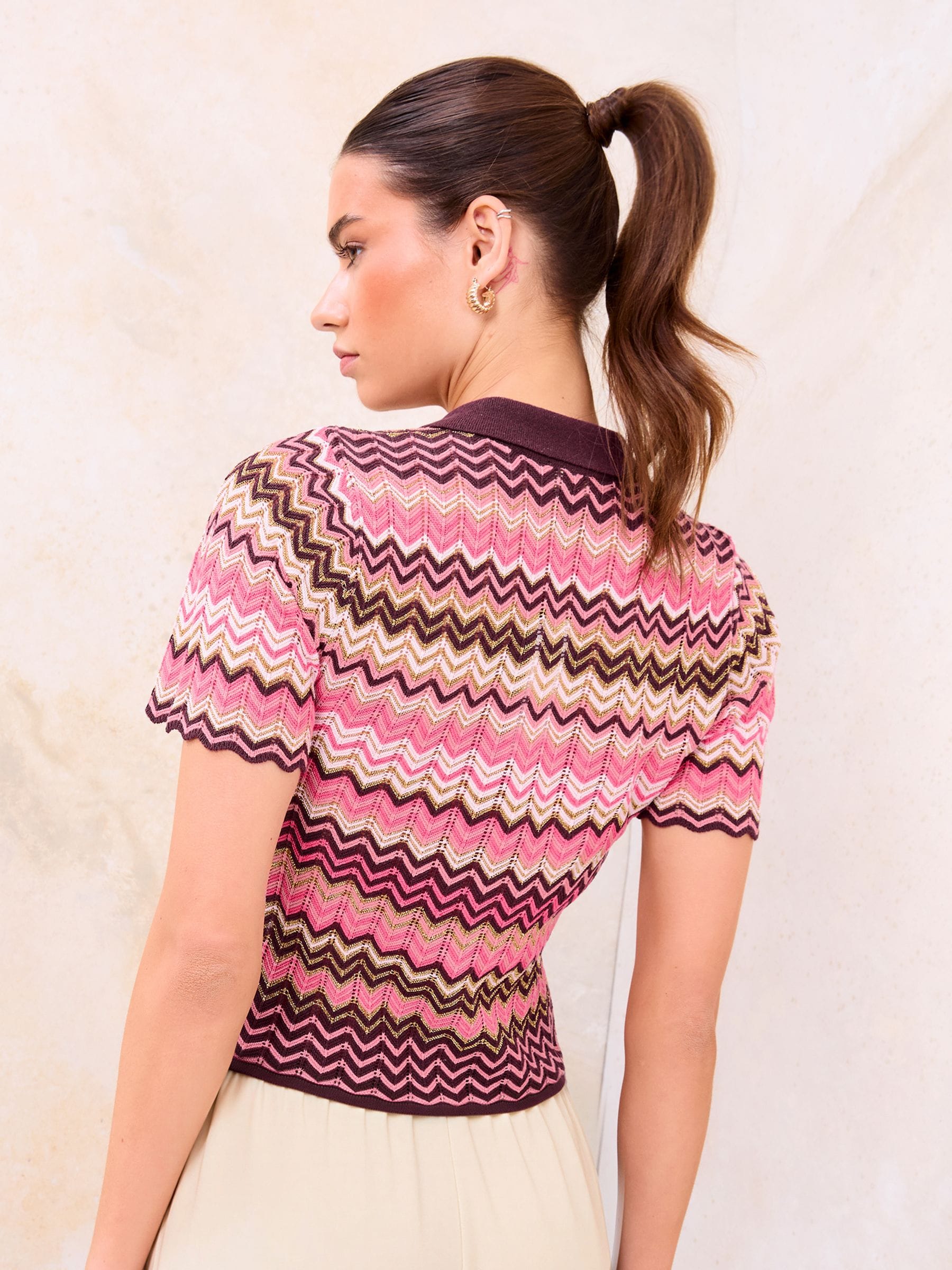 Buy Lipsy Burgundy Red And Pink Zig Zag Printed Metallic Collared