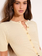 Lipsy Cream Pointelle Stitch Scallop Short Sleeve Cardigan - Image 3 of 4