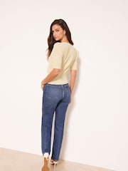 Lipsy Cream Pointelle Stitch Scallop Short Sleeve Cardigan - Image 4 of 4