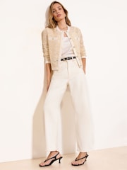 Lipsy Cream Petite Mesh Pattern Detail Long Sleeve Knitted Cardigan - Image 3 of 5