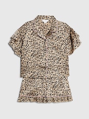 River Island Brown Girls Leopard Print Satin Short Pyjamas - Image 3 of 5