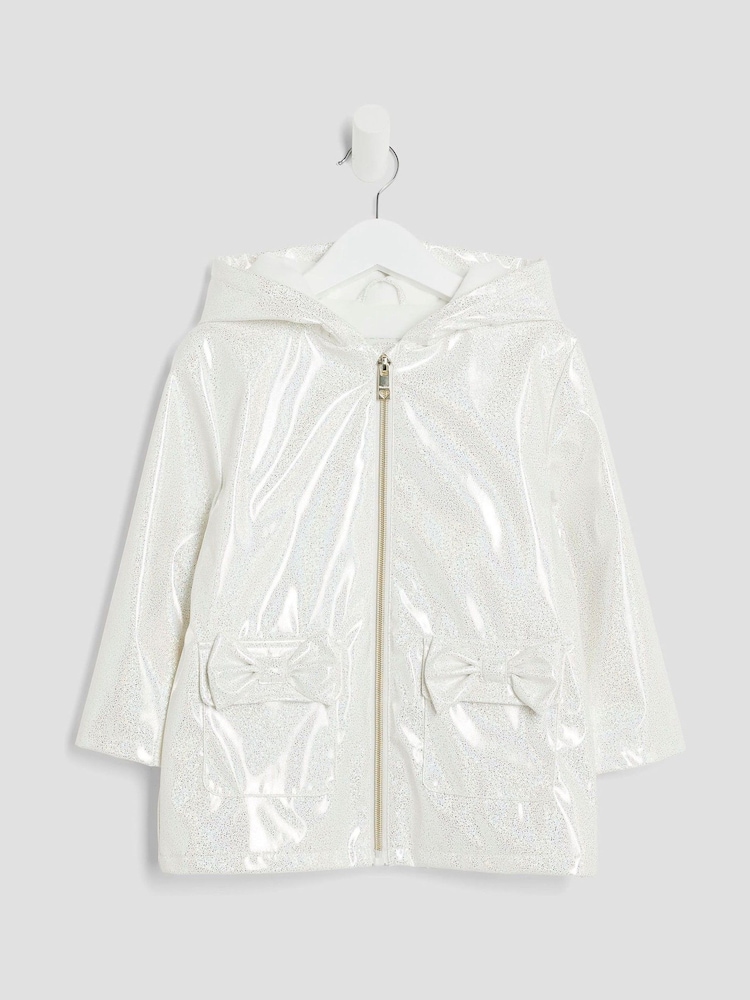 River Island White Girls Glitter Rain Mac - Image 1 of 4 River Island White Girls Glitter Rain Mac - Image 1 of 4