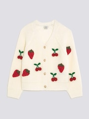 River Island Cream Girls 3D Fruit Cardigan - Image 1 of 4