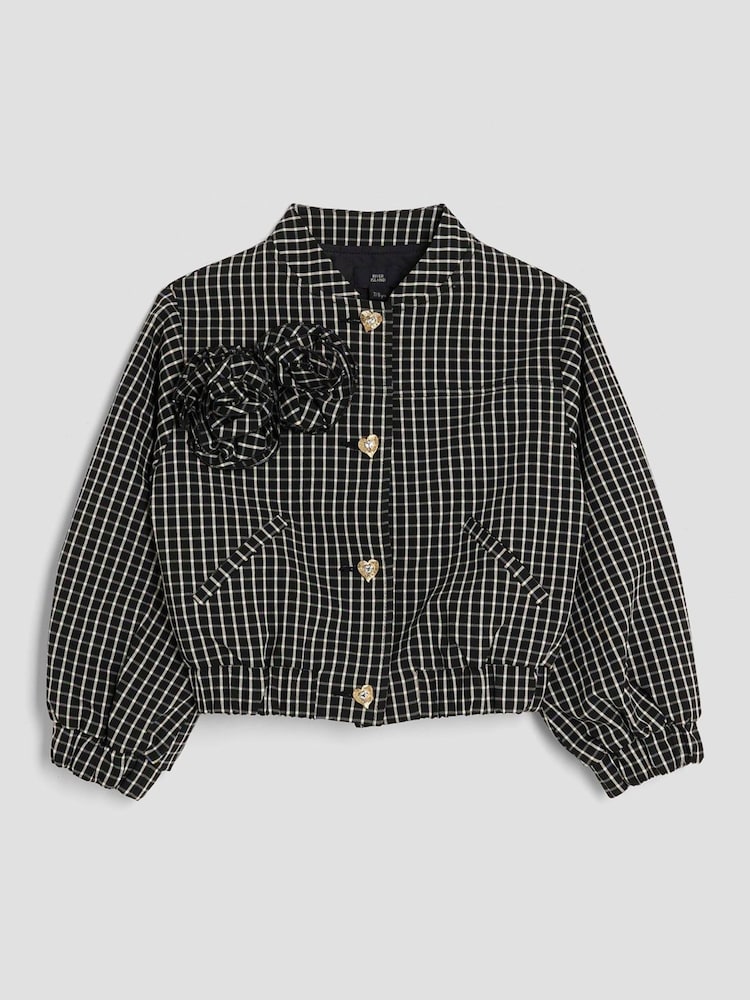 River Island Black Check Bomber Jacket - Image 1 of 4