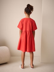 Red Embroidered Short Sleeve Button Through Dress (3-16yrs) - Image 2 of 8