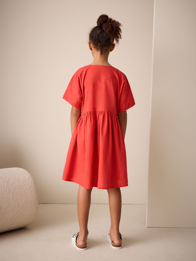 Red Embroidered Short Sleeve Button Through Dress (3-16yrs) - Image 2 of 8