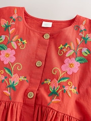 Red Embroidered Short Sleeve Button Through Dress (3-16yrs) - Image 6 of 8