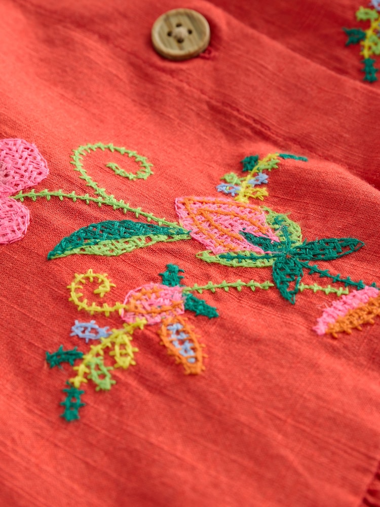 Red Embroidered Short Sleeve Button Through Dress (3-16yrs) - Image 8 of 8