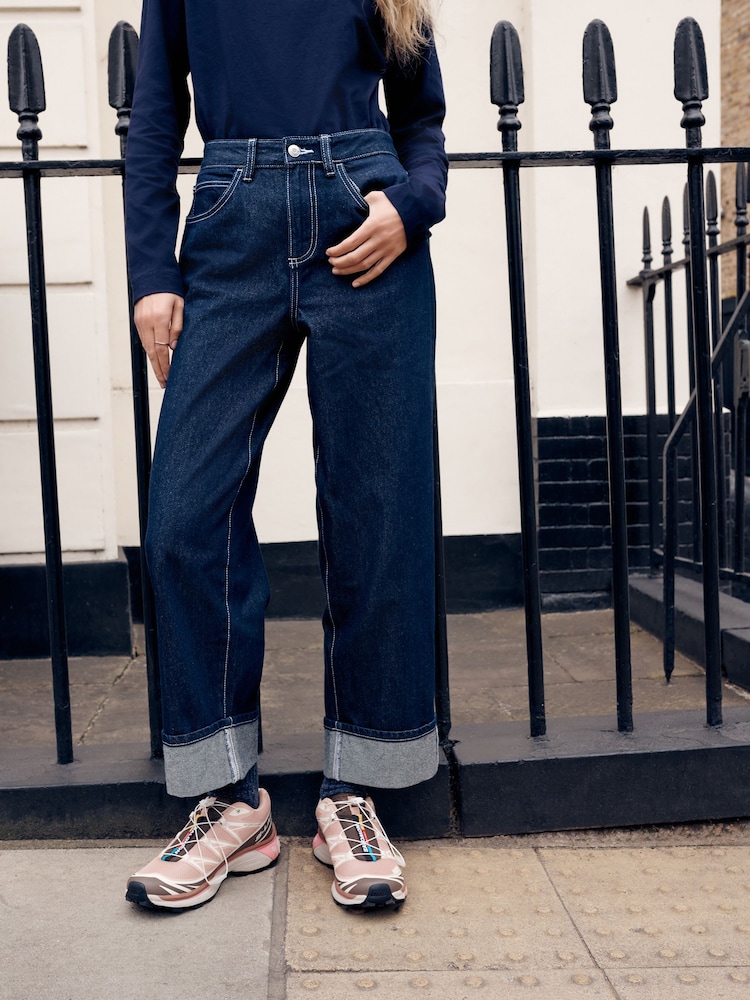 Rinse Boyfriend Wide Leg Mid Rise Turn Up Jeans - Image 2 of 7 Rinse Boyfriend Wide Leg Mid Rise Turn Up Jeans - Image 2 of 7