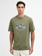 Barbour International Olive Green Piston Graphic T-Shirt - Image 1 of 6