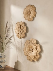 Set of 3 Woven Paper Flower Plaques Wall Art - 2 paveikslėlis iš 5