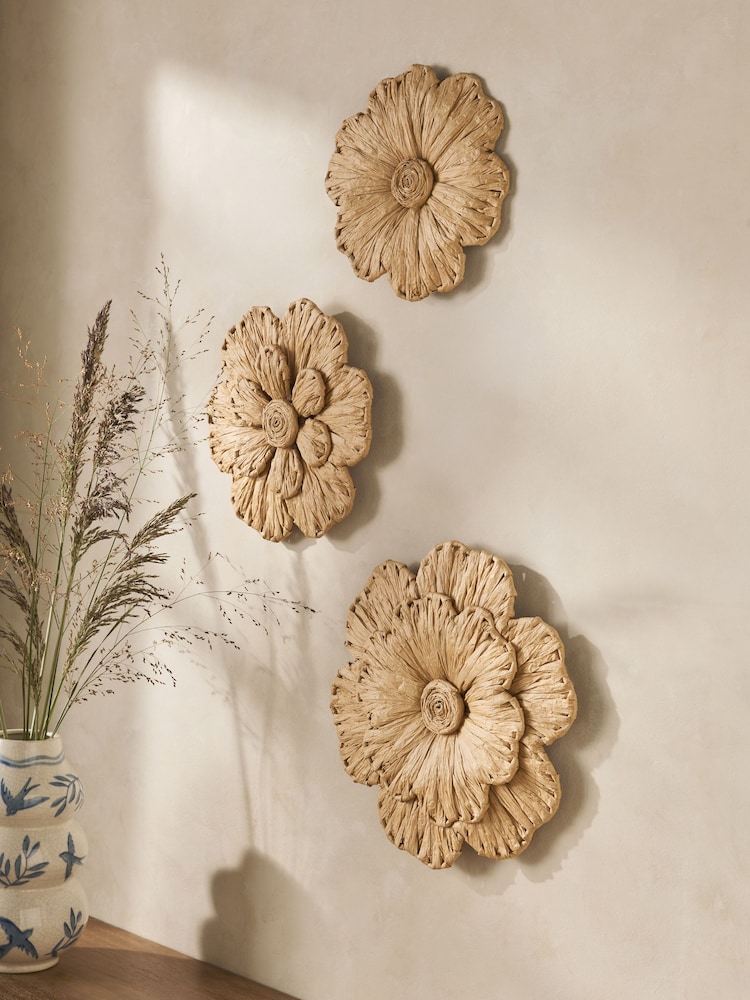 Set of 3 Woven Paper Flower Plaques Wall Art - 2 paveikslėlis iš 5