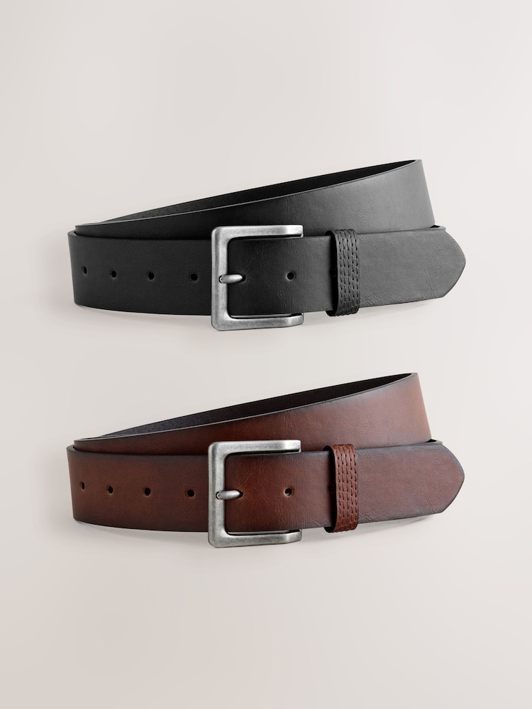 Black/Brown 2 Pack Of Casual Belts - Image 1 of 7