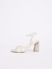 Lipsy White Satin Embellished Cross Over Block Heel Bridal Sandals - Image 5 of 5