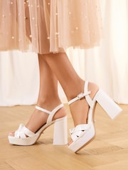 Lipsy White Standard Fit Knot Block Platform Bridal Mid Heel Wedding Sandals - Image 2 of 4