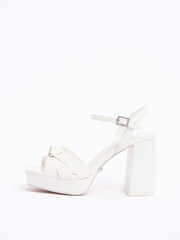 Lipsy White Standard Fit Knot Block Platform Bridal Mid Heel Wedding Sandals - Image 6 of 6