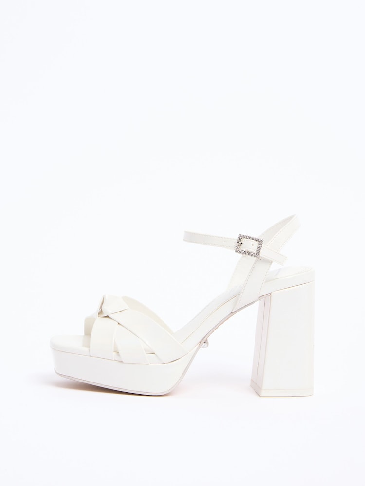 Lipsy White Standard Fit Knot Block Platform Bridal Mid Heel Wedding Sandals - Image 6 of 6