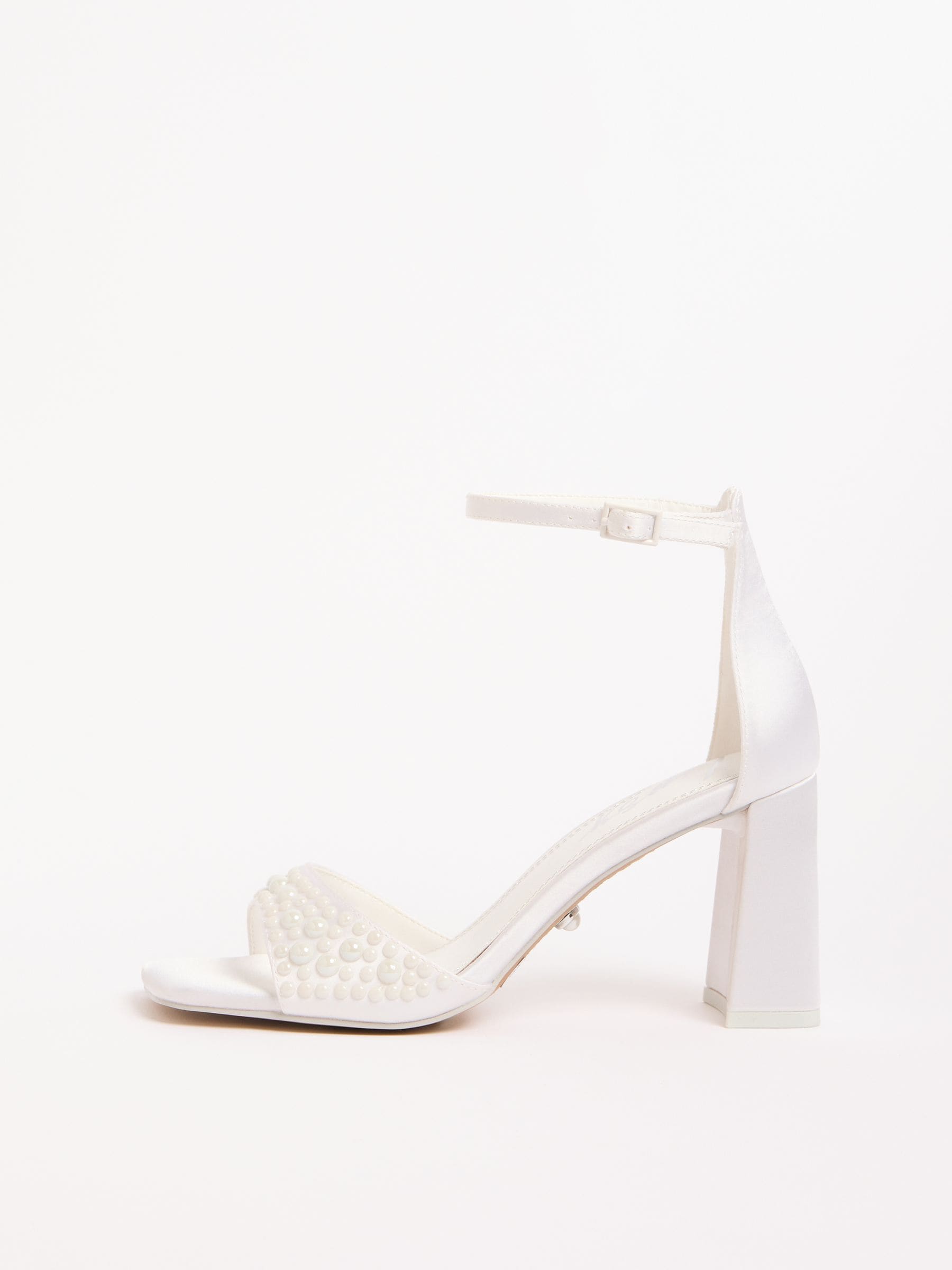 Buy Lipsy White Bridal Satin Pearl Embellished High Block Heeled