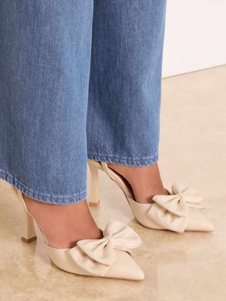 Lipsy Cream Standard Fit Bow Detail Two Part High Stiletto Heel Occasion Court Shoes - Image 2 of 5