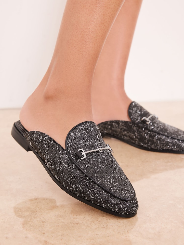 Lipsy Black Faux Leather Tan Snaffle Slip On Mule Work Loafers - Image 1 of 5