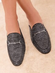 Lipsy Black Faux Leather Tan Snaffle Slip On Mule Work Loafers - Image 2 of 5