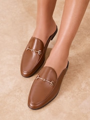 Lipsy Tan Brown Faux Leather Tan Snaffle Slip On Mule Work Loafers - Image 1 of 5