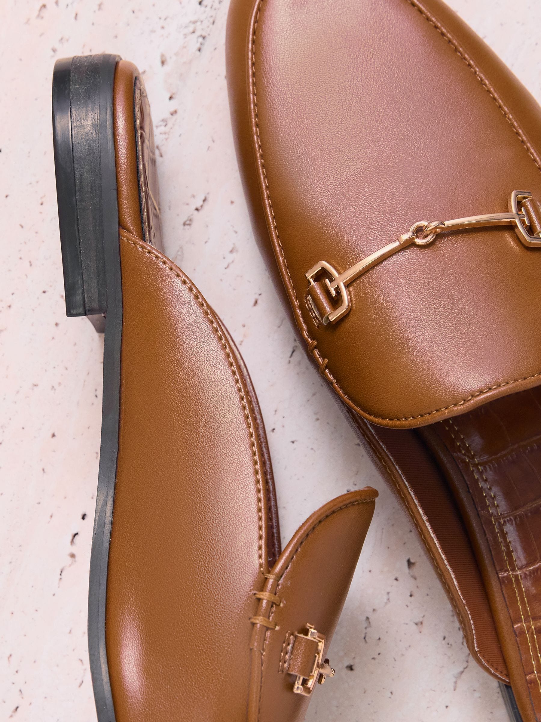 Buy Lipsy Tan Brown Faux Leather Snaffle Detail Slip On Mule
