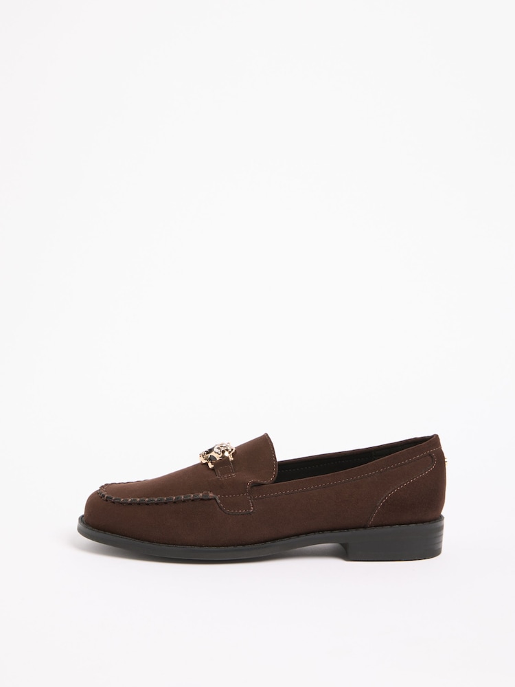 Lipsy Chocolate Brown Gold Leopard Feature Slim Slip On Smart Loafers - Image 5 of 5
