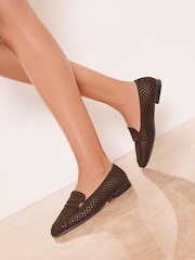 Lipsy Chocolate Brown Faux Suede Laser Cut Work Loafers - Image 3 of 5