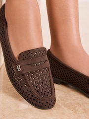 Lipsy Chocolate Brown Faux Suede Laser Cut Work Loafers - Image 4 of 5