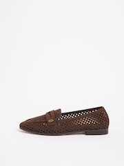 Lipsy Chocolate Brown Faux Suede Laser Cut Work Loafers - Image 5 of 5