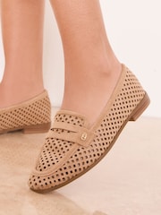 Lipsy Camel Faux Suede Laser Cut Work Loafers - Image 3 of 4