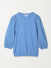 FatFace Cassie Blue Woven Jersey Mix Top - Image 1 of 1