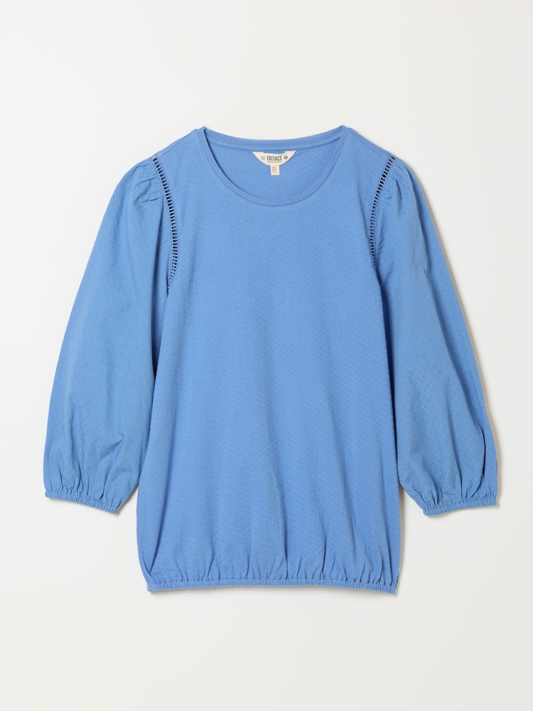 FatFace Cassie Blue Woven Jersey Mix Top - Image 1 of 1