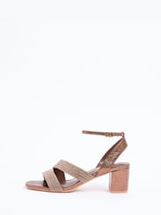 Lipsy Bronze Metallic Standard Fit Diamante Embellished Aysmmetric Strap Mid Block Heel Occasion Sandals - Image 5 of 5