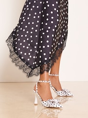 Lipsy White Polka Dot Standard Fit Bow Detail Two Part High Stiletto Heel Occasion Court Shoes - Image 3 of 5