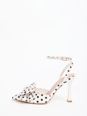 Lipsy White Polka Dot Standard Fit Bow Detail Two Part High Stiletto Heel Occasion Court Shoes - Image 5 of 5