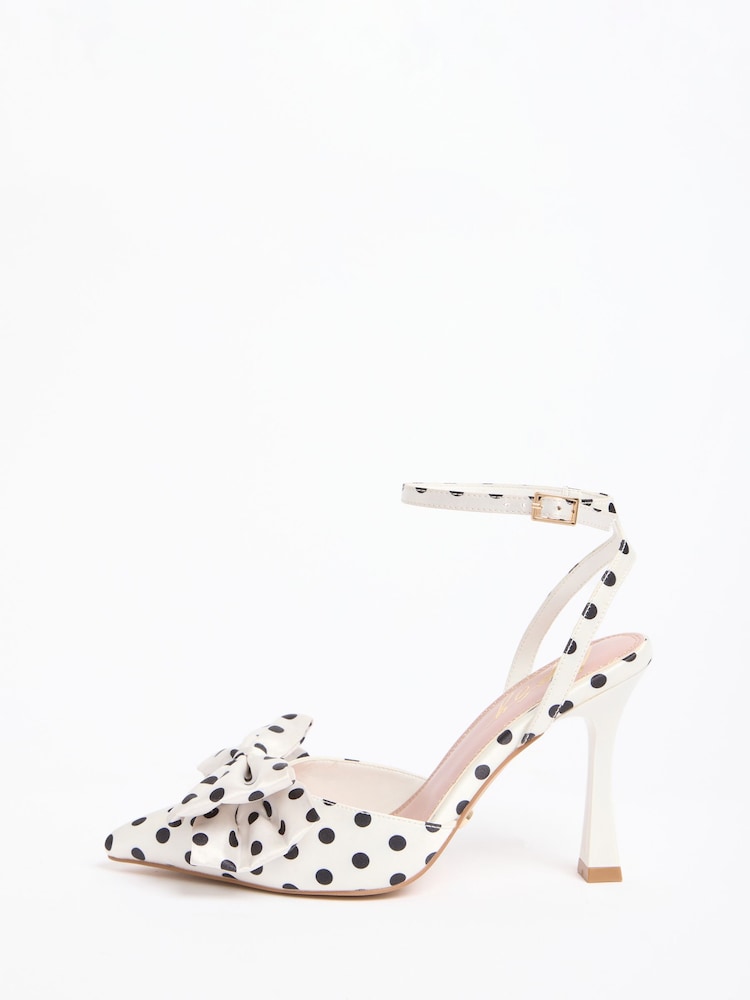 Lipsy White Polka Dot Standard Fit Bow Detail Two Part High Stiletto Heel Occasion Court Shoes - Image 5 of 5 Lipsy White Polka Dot Standard Fit Bow Detail Two Part High Stiletto Heel Occasion Court Shoes - Image 5 of 5