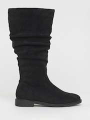 JD Williams Black Extra Wide Fit Knee High Ruched Boots In Standard Calf - Image 2 of 4